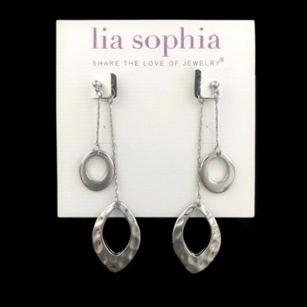 Lia Sophia "Relay" 2-Part Silver Tone Hammered & Polished Dangle Earrings